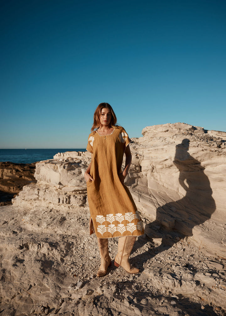 THE PEACE KAFTAN - CARAMEL AND CREAM