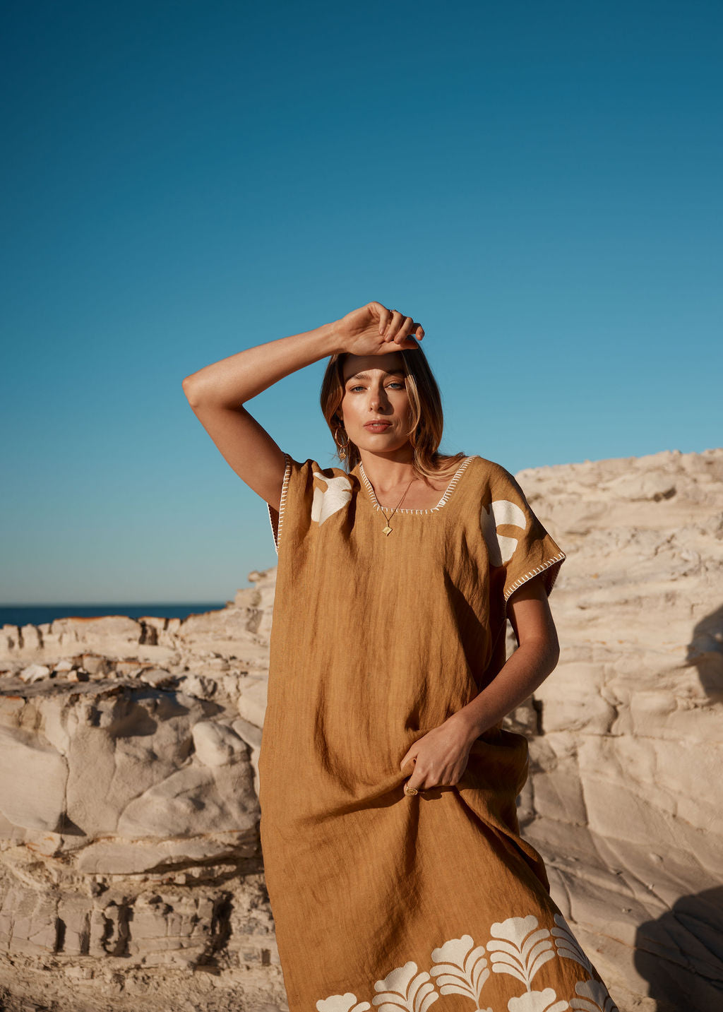 THE PEACE KAFTAN - CARAMEL AND CREAM