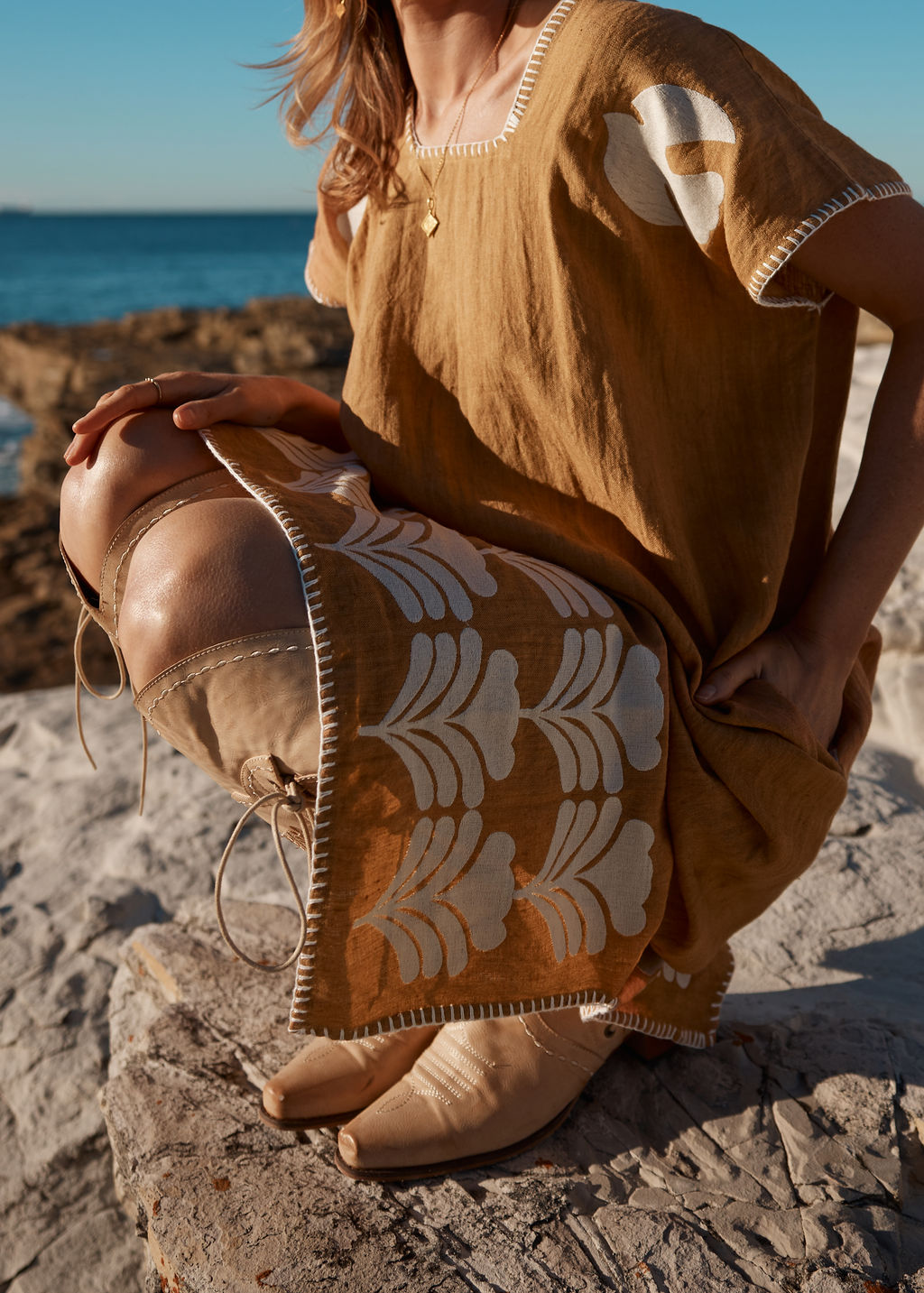 THE PEACE KAFTAN - CARAMEL AND CREAM