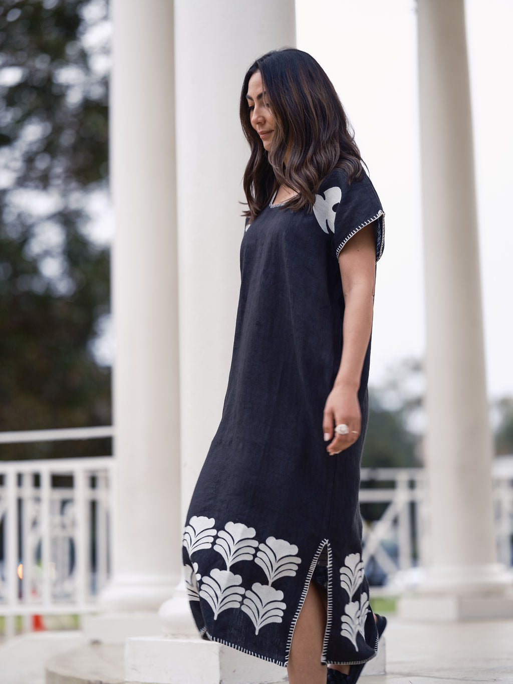 THE PEACE KAFTAN - CHARCOAL AND CREAM
