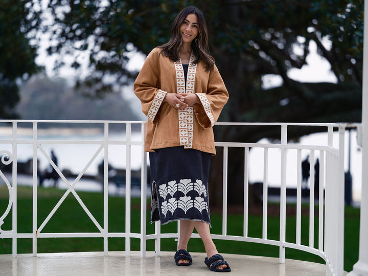 The Joni Kimono in Caramel and Cream