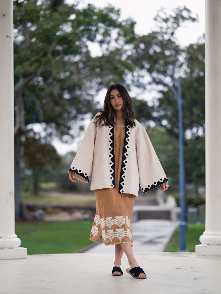 THE PEACE KAFTAN - CARAMEL AND CREAM