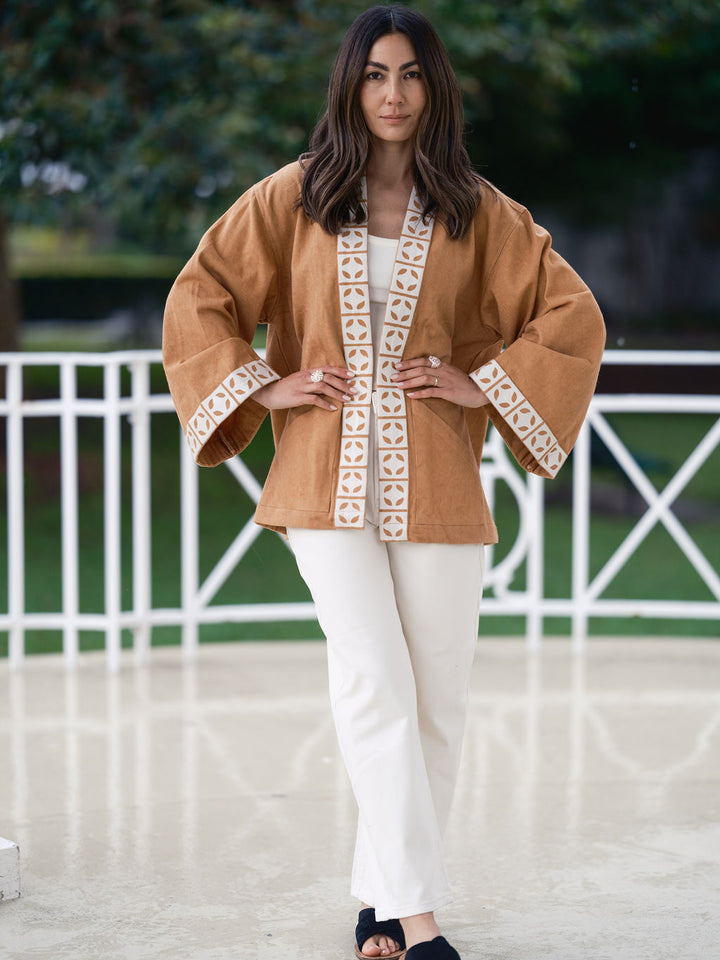 The Joni Kimono in Caramel and Cream
