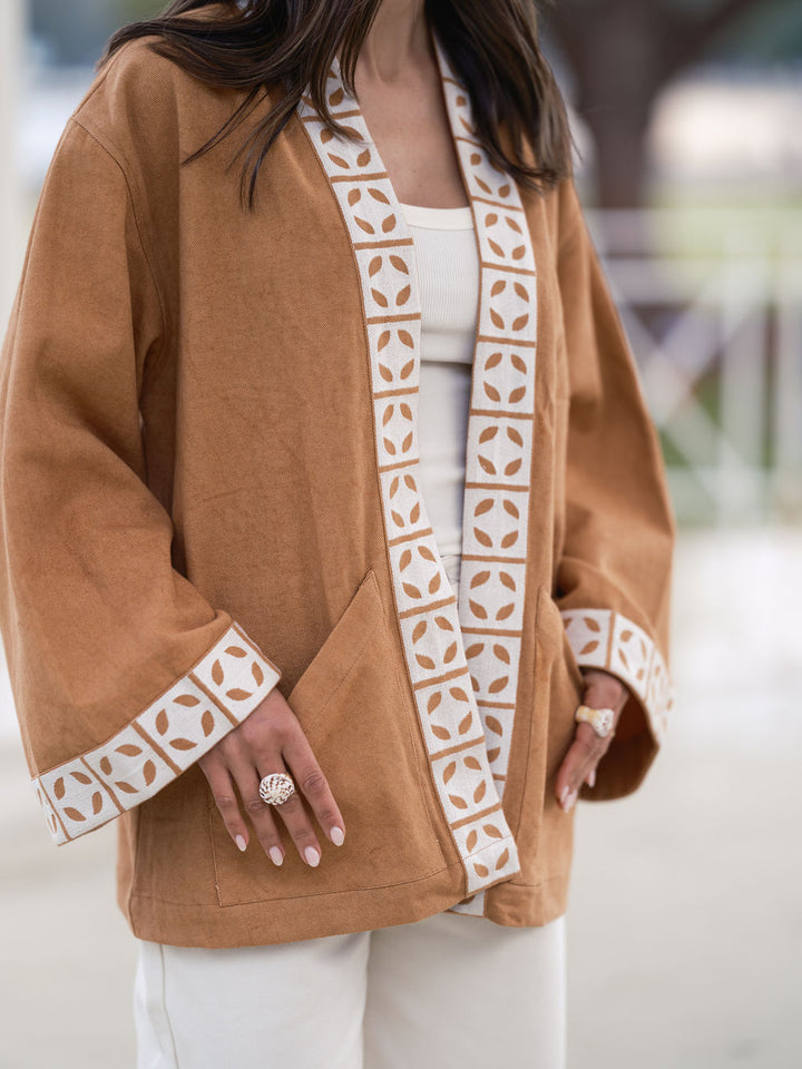 The Joni Kimono in Caramel and Cream