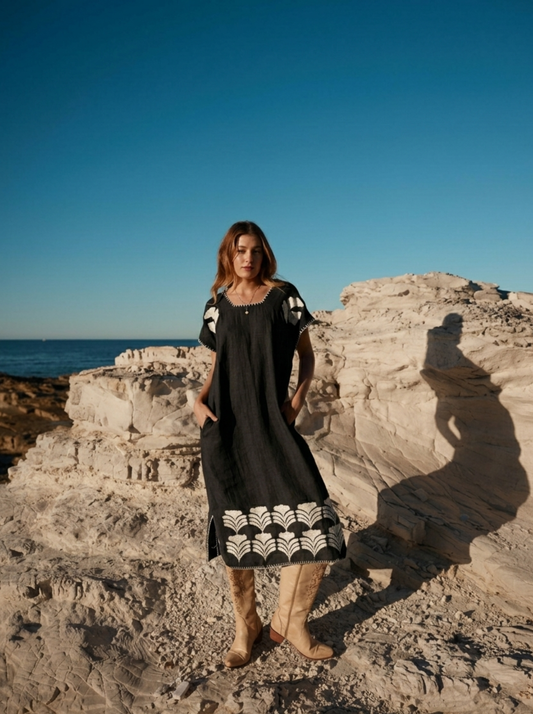 THE PEACE KAFTAN - CHARCOAL AND CREAM