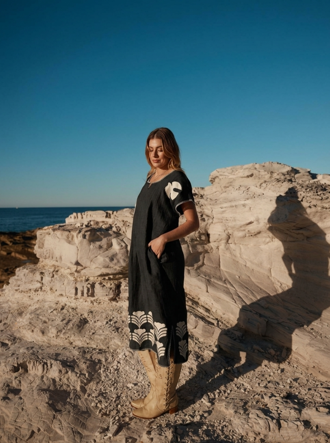 THE PEACE KAFTAN - CHARCOAL AND CREAM