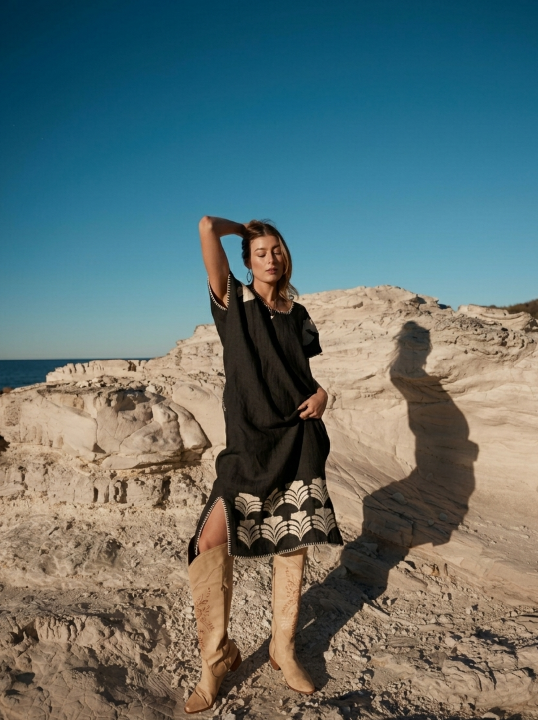 THE PEACE KAFTAN - CHARCOAL AND CREAM